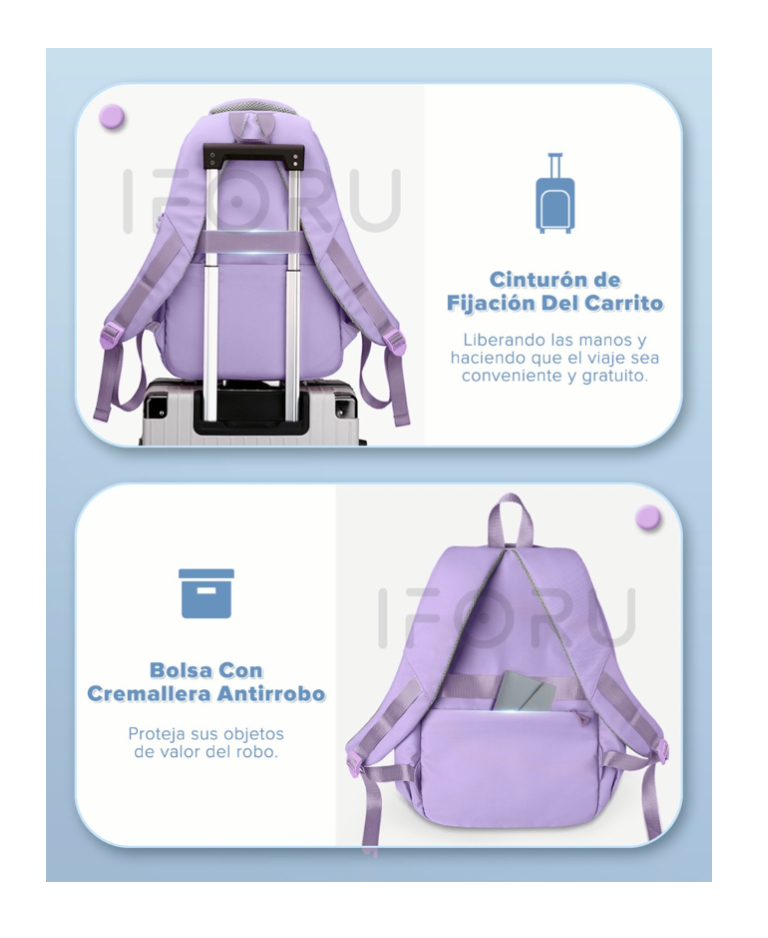 Mochila Escolar Viaje Bolsa P/ Laptop 15.6 Inch Iforu 30l lila