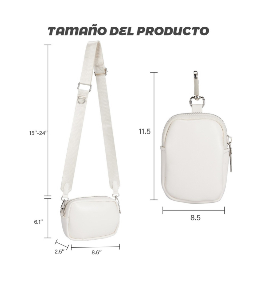 Bolso Bandolera Mujer Para Mujer Hombre Pequeño Ajustable Pu blanco