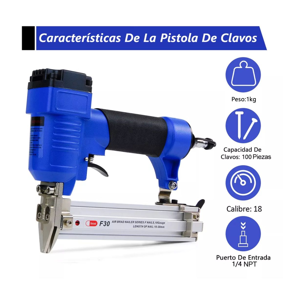 Clavadora Y Engrapadora Neumática De Clavos Calibre 18 Azul