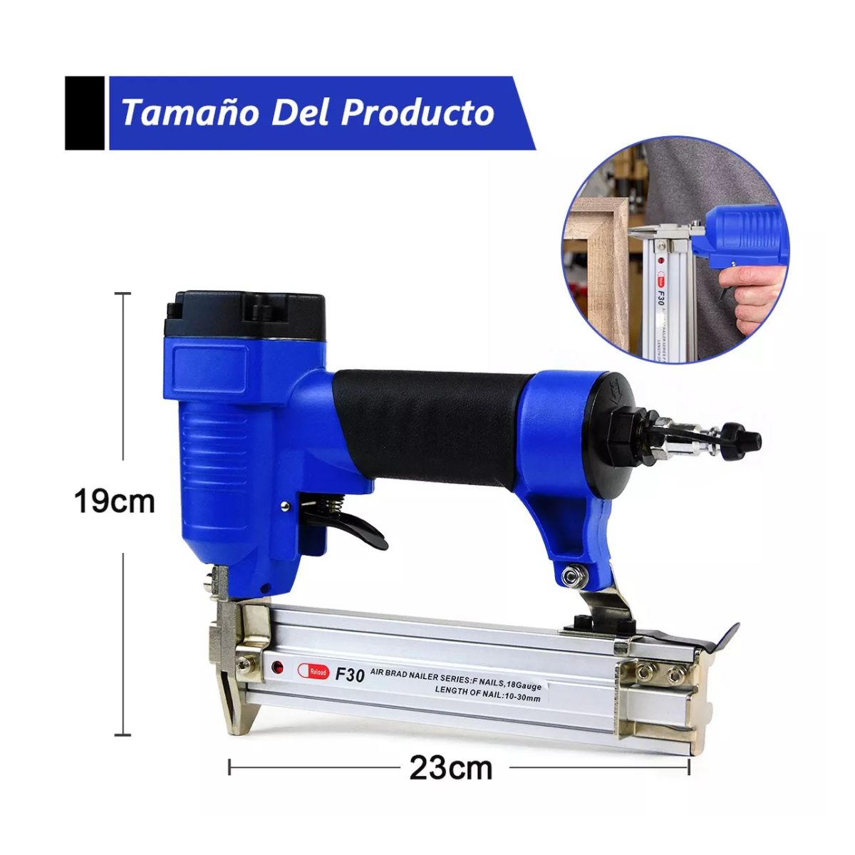 Clavadora Y Engrapadora Neumática De Clavos Calibre 18 Azul