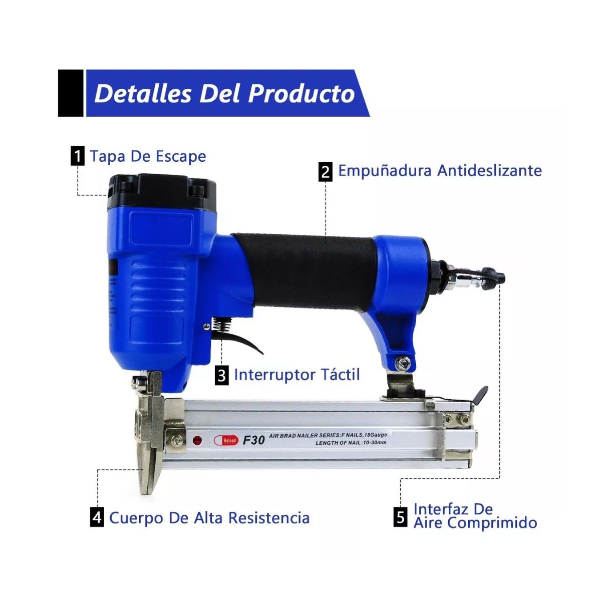 Clavadora Y Engrapadora Neumática De Clavos Calibre 18 Azul