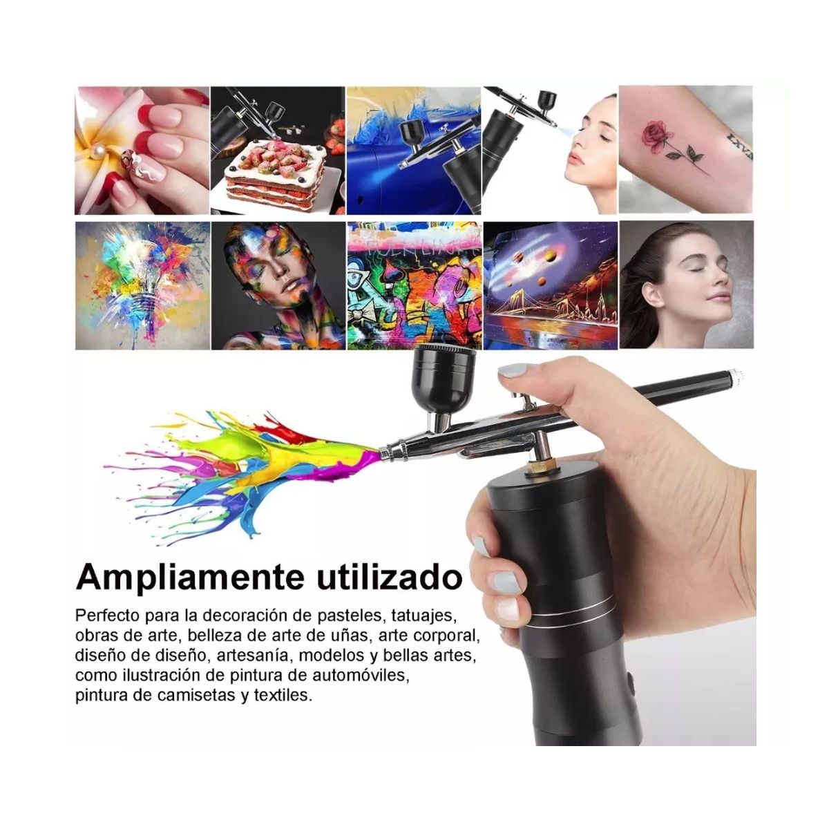 Kit De Aerógrafo Multiuso Con Compresor Inalámbrico Negro 