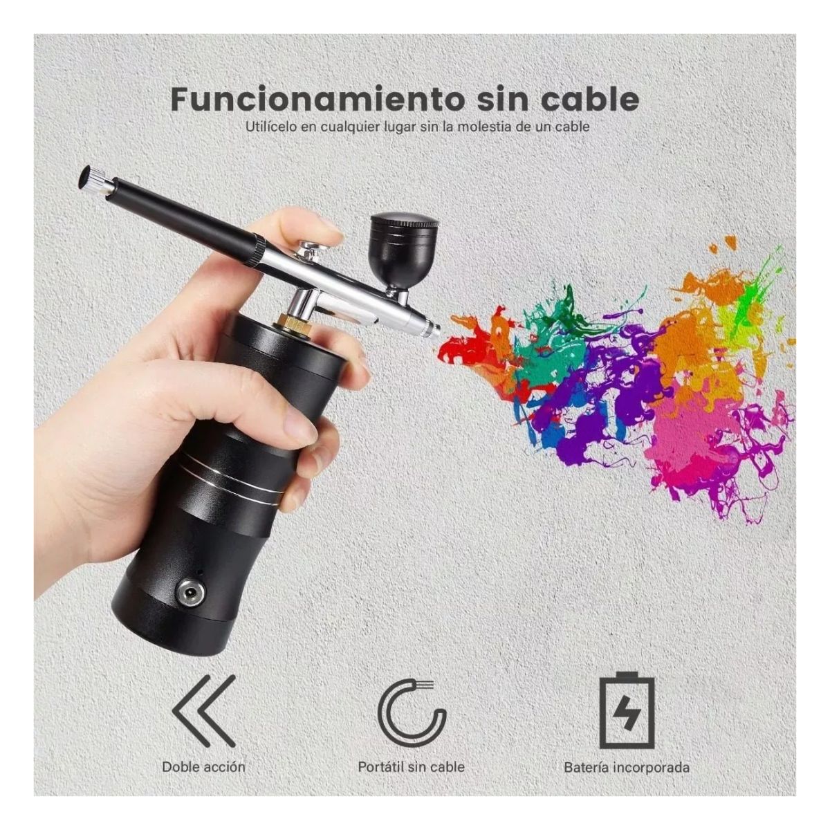 Kit De Aerógrafo Multiuso Con Compresor Inalámbrico Negro 
