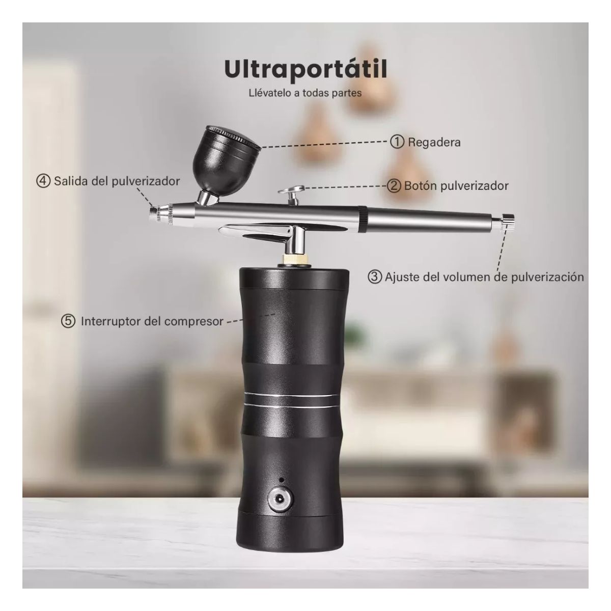 Kit De Aerógrafo Multiuso Con Compresor Inalámbrico Negro 