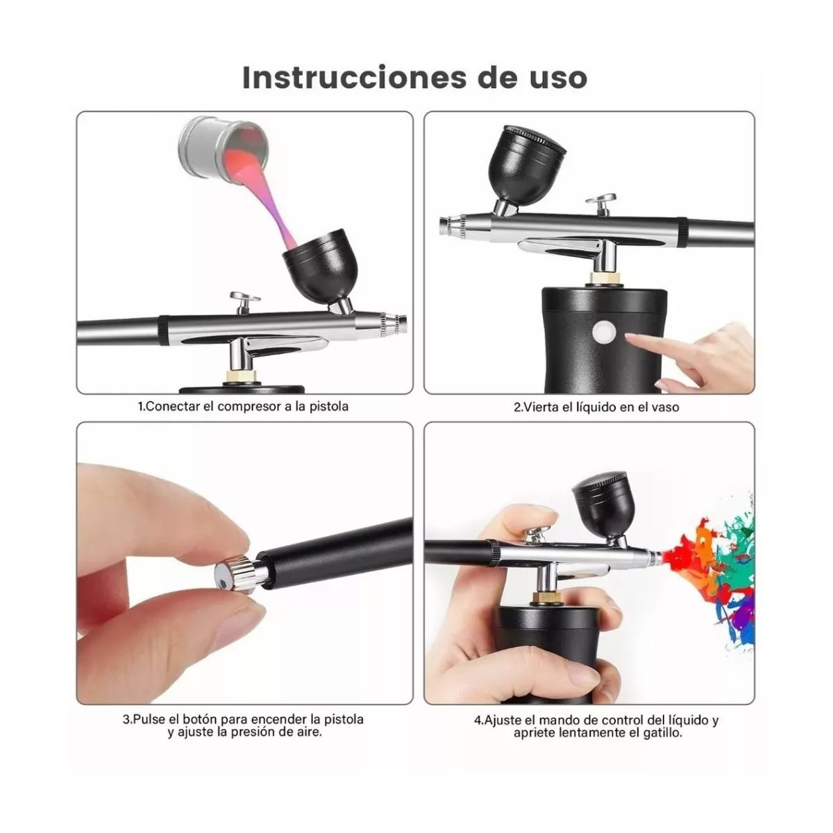Kit De Aerógrafo Multiuso Con Compresor Inalámbrico Negro 