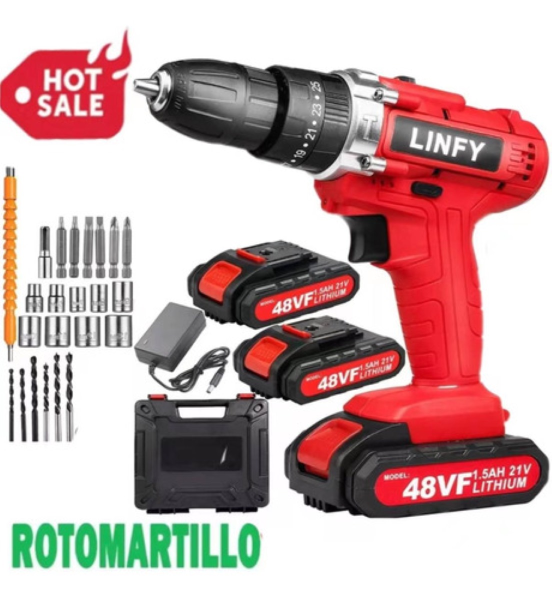 Taladro Atornillador Inalámbrico Con 2 Batería De Litio Rojo