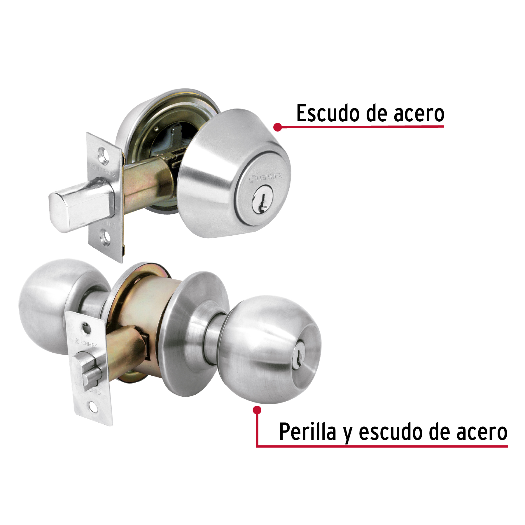 COMBO CERRADURAS, LLAVE-LLAVE, CROMO, HERMEX BASIC 23621