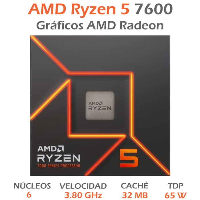 Procesador AMD RYZEN 5 7600 5.1 GHZ 6 Core AM5 100-100001015BOX 