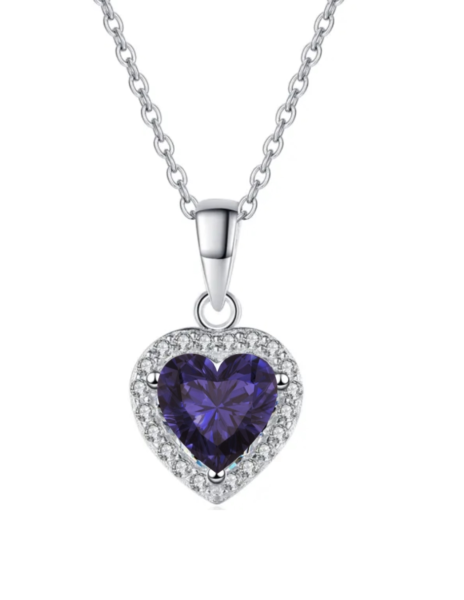 Collar Corazón Morado de Plata .925 Joyería Zvezda