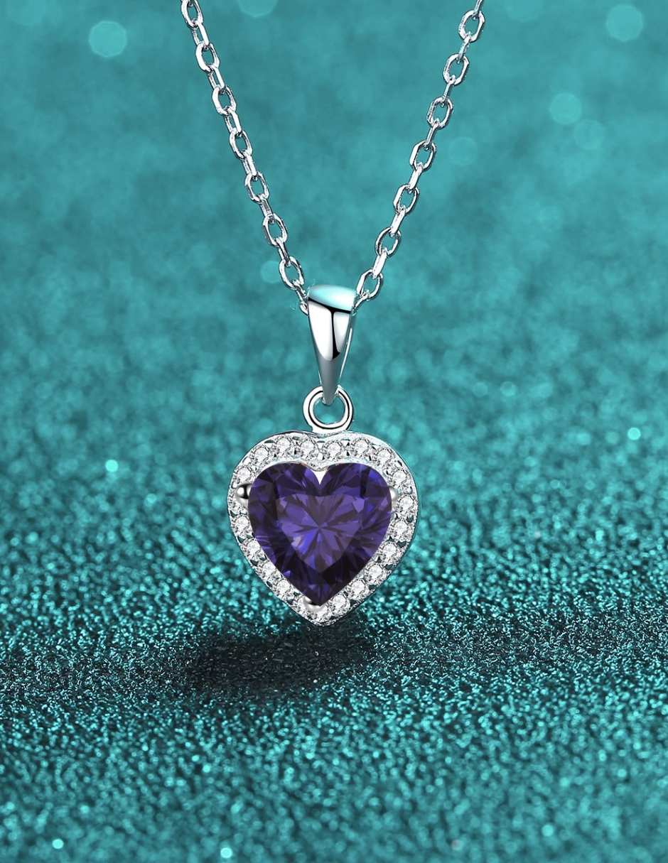 Collar Corazón Morado de Plata .925 Joyería Zvezda