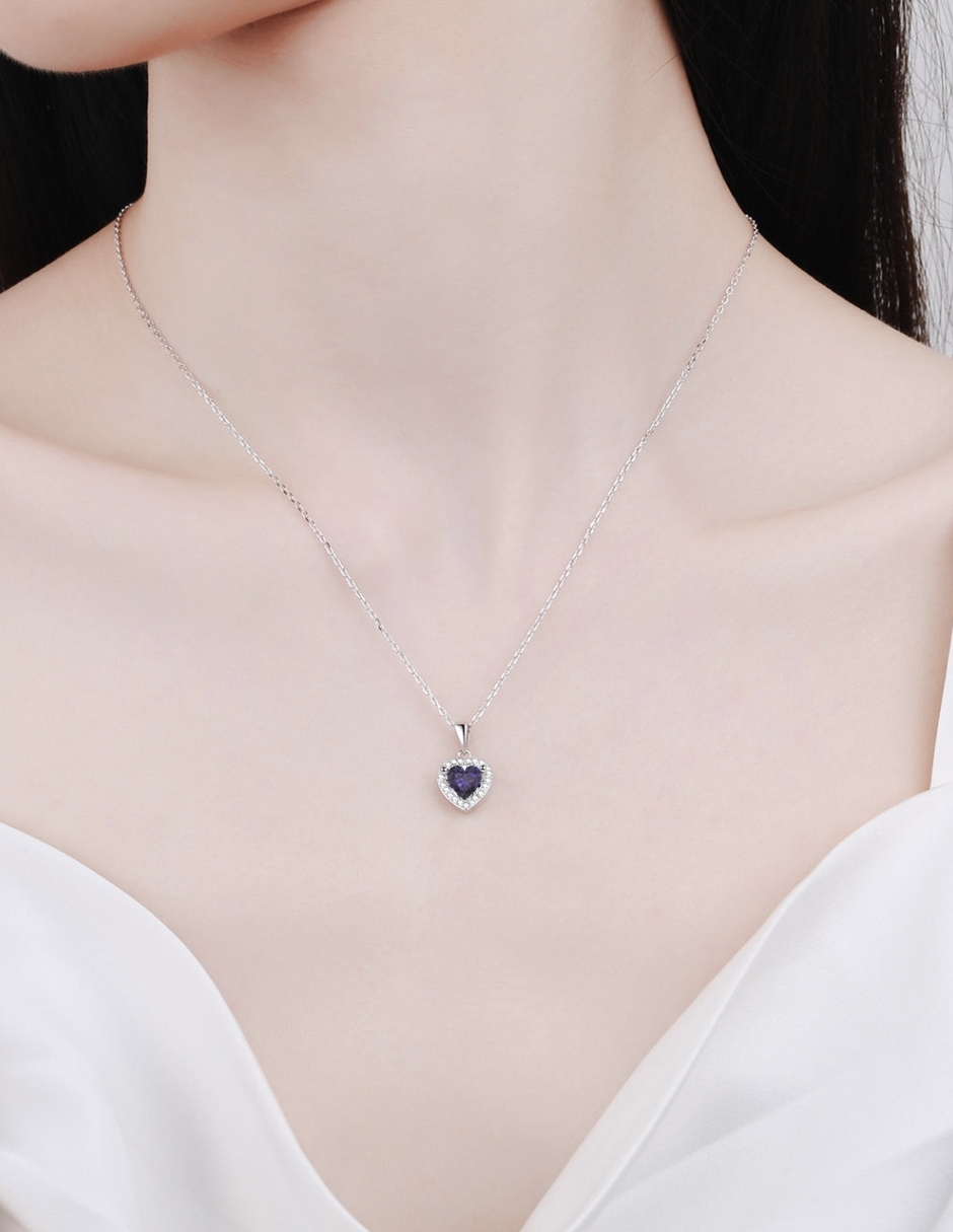 Collar Corazón Morado de Plata .925 Joyería Zvezda