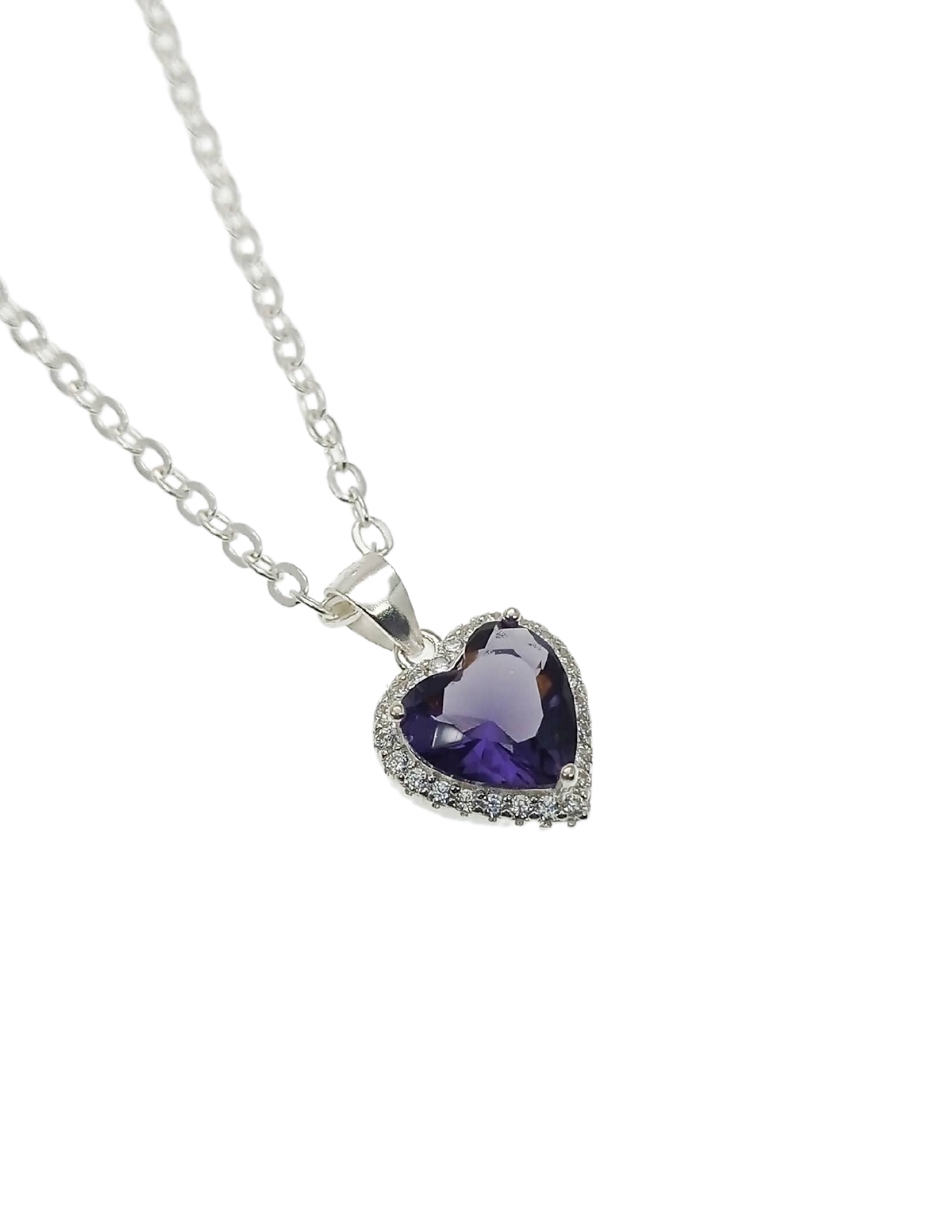 Collar Corazón Morado de Plata .925 Joyería Zvezda