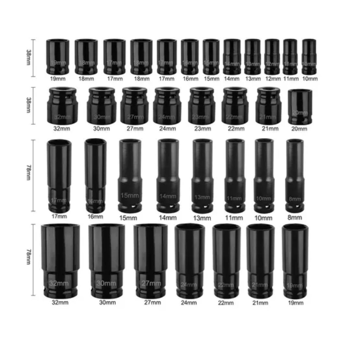 Juego De Dados De Impacto De 1/2 In, 8-32 Mm, 35 Piezas Negro