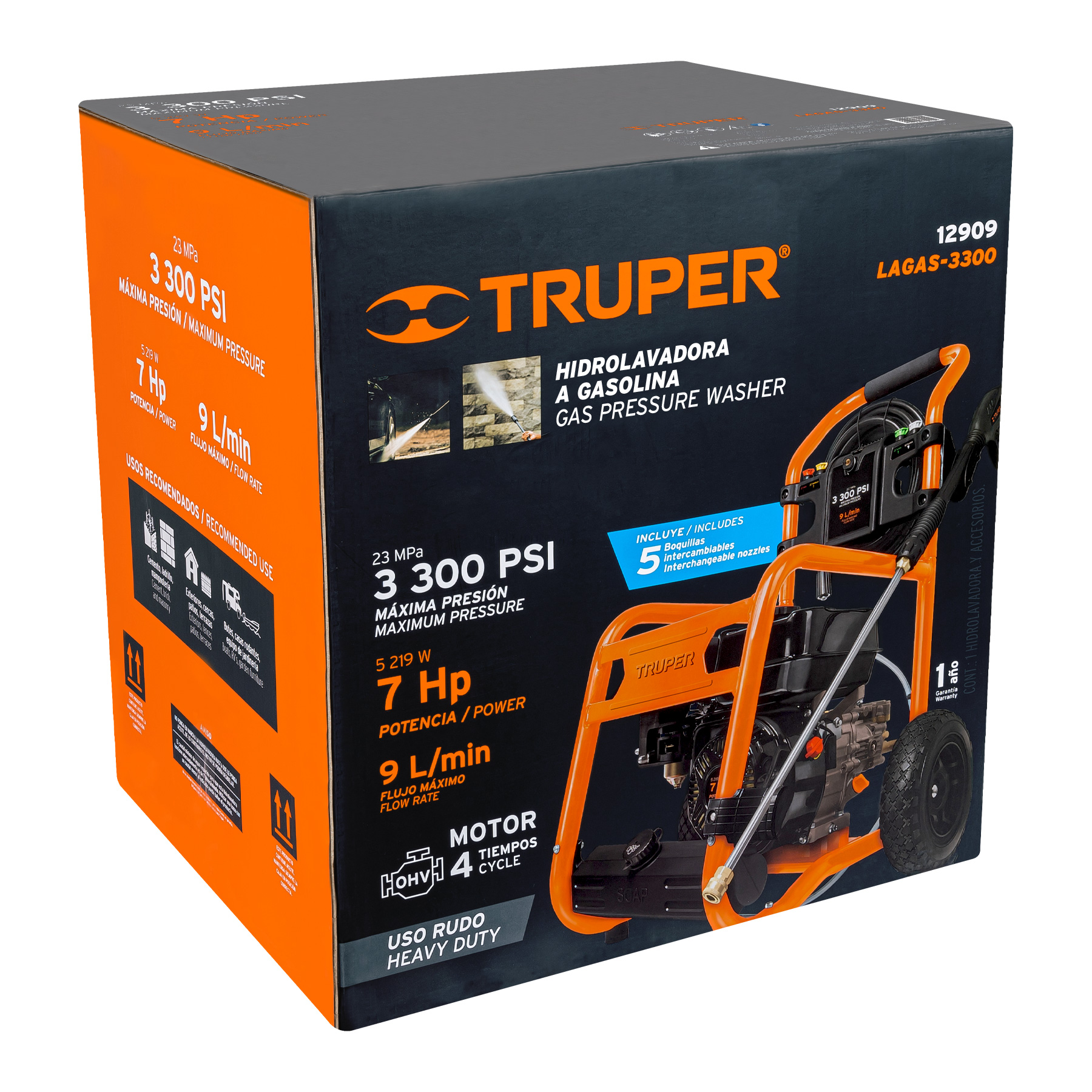 HIDRO-LAVADORA CON MOTOR A GASOLINA, 3,300 PSI, TRUPER 12909