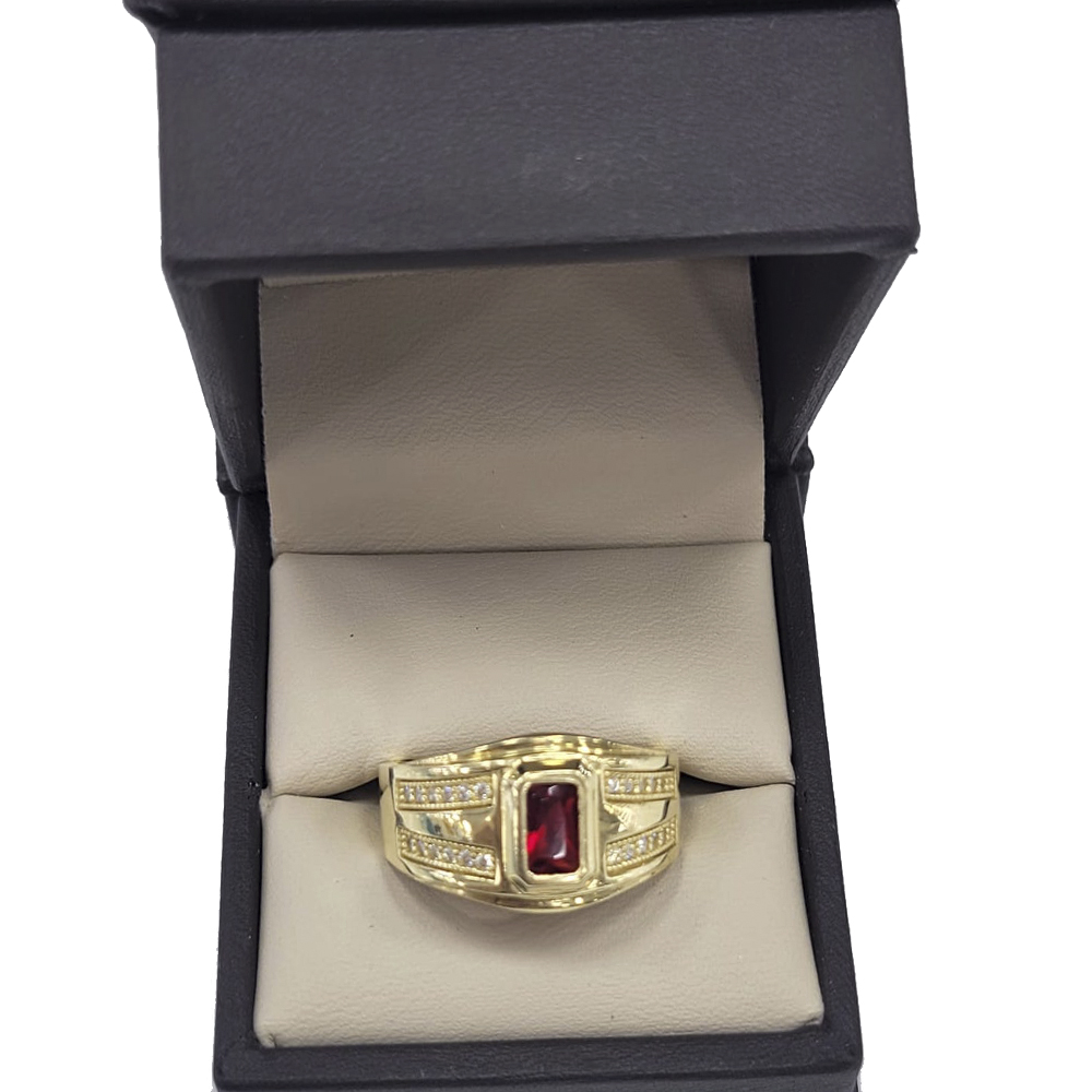 Anillo de Oro 10K con piedra Zirconia roja central