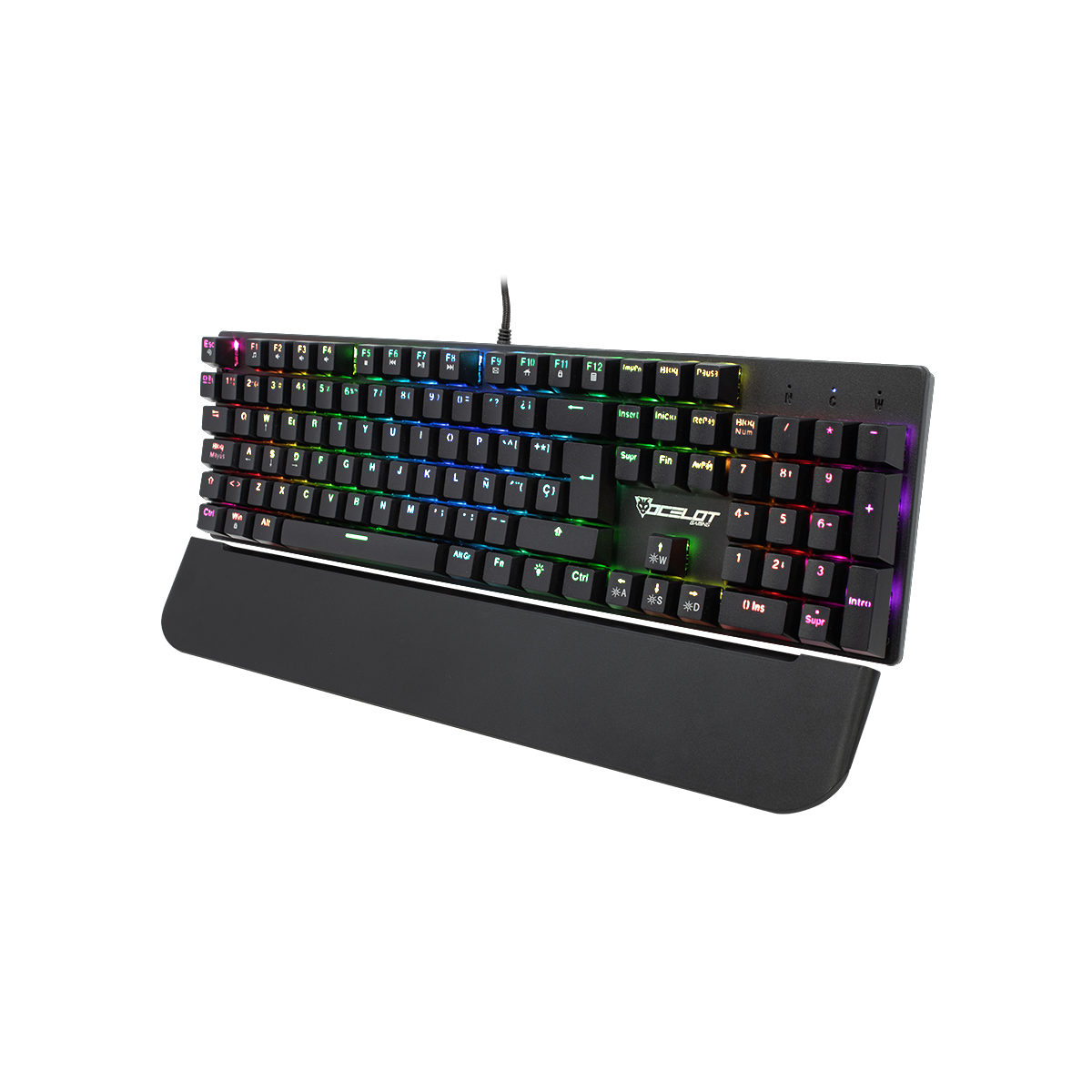 Ocelot teclado mecanico con switch rojo, full rgb y descansa muñecas removible sistema de imanes