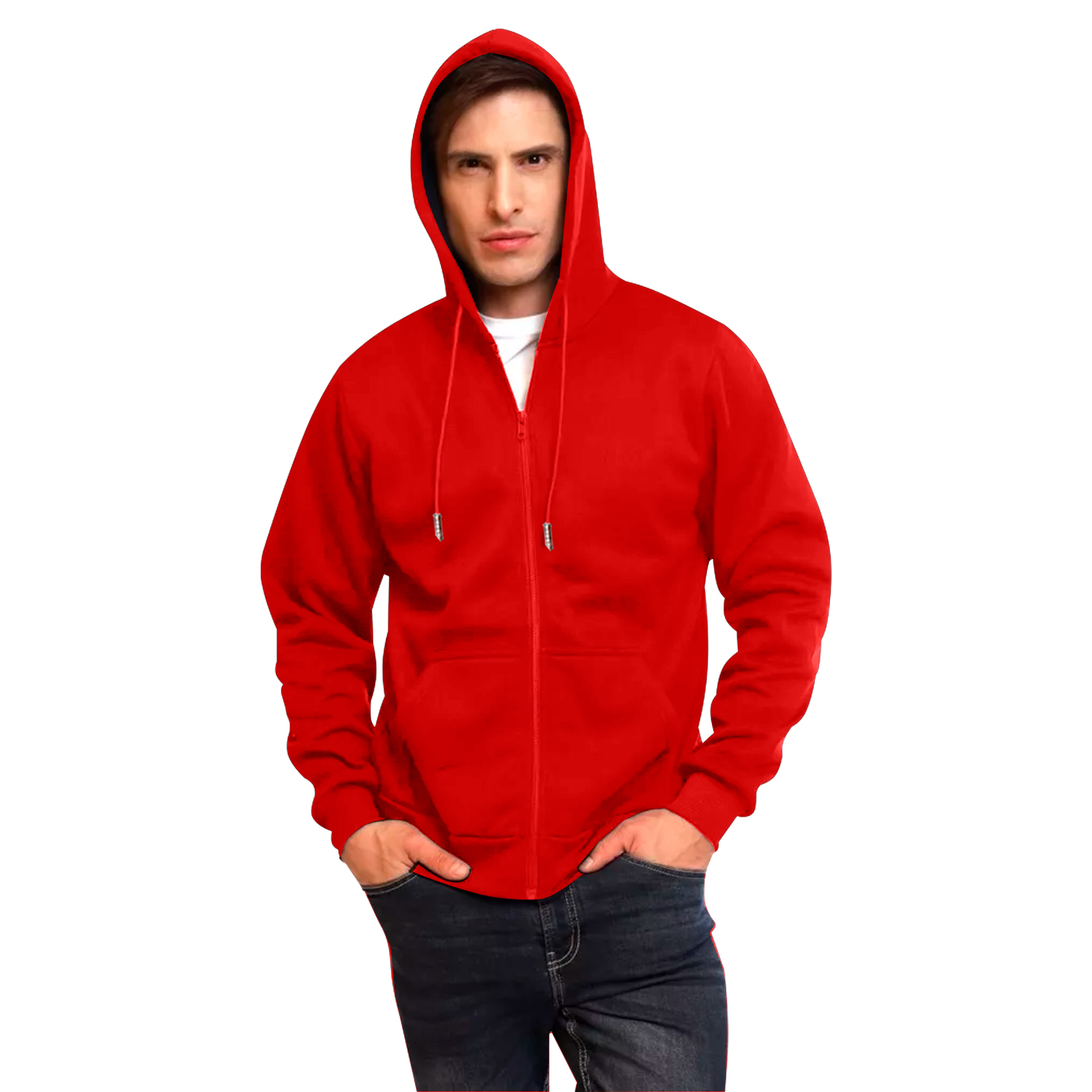Sudadera Hoodie Rojo con Cierre, Capucha y Cangurera, Calientita, Casual, Abrigo, Chamarra