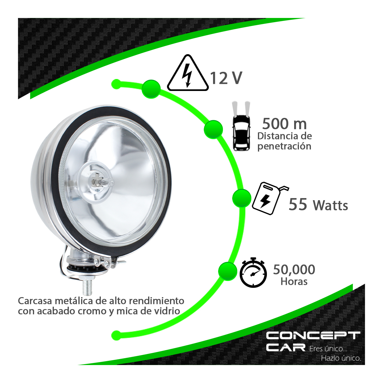 Faro Halogeno Redondo 4x4 H3 Base Cromada 6 Pulg Universal
