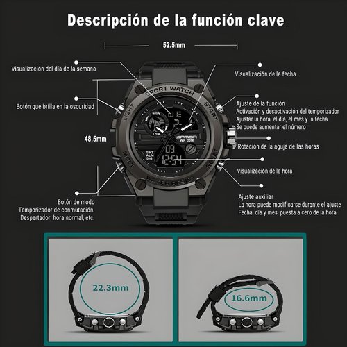 Reloj de Pulsera Militar Táctico Reloj Digital Analógico Impermeable para  Hombre