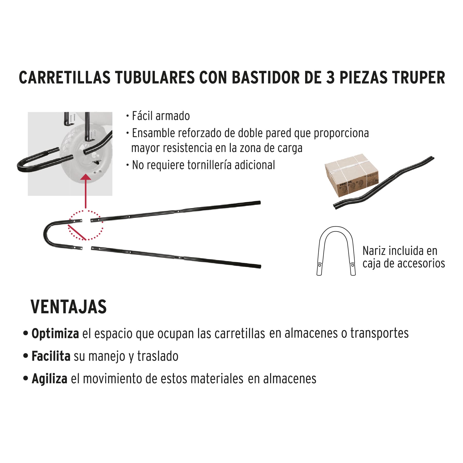 CARRETILLA 4.5 FT3 NEUMÁTICA, BASTIDOR TUBULAR, TRUPER 11740
