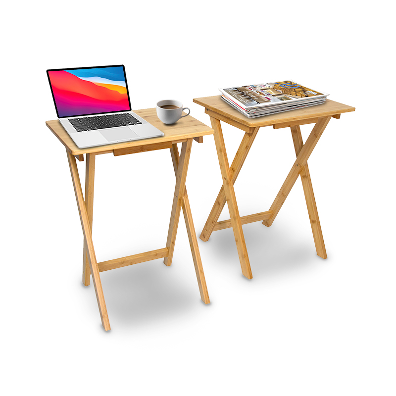 2 MESAS PLEGABLES DE SERVICIO CON BASE FABRICADAS EN BAMBÚ