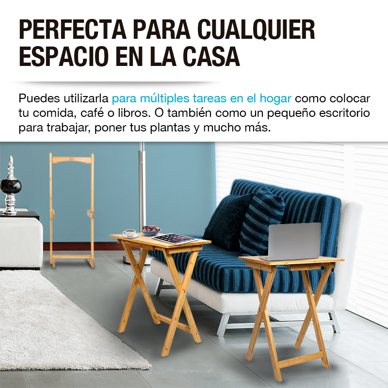 2 MESAS PLEGABLES DE SERVICIO CON BASE FABRICADAS EN BAMBÚ