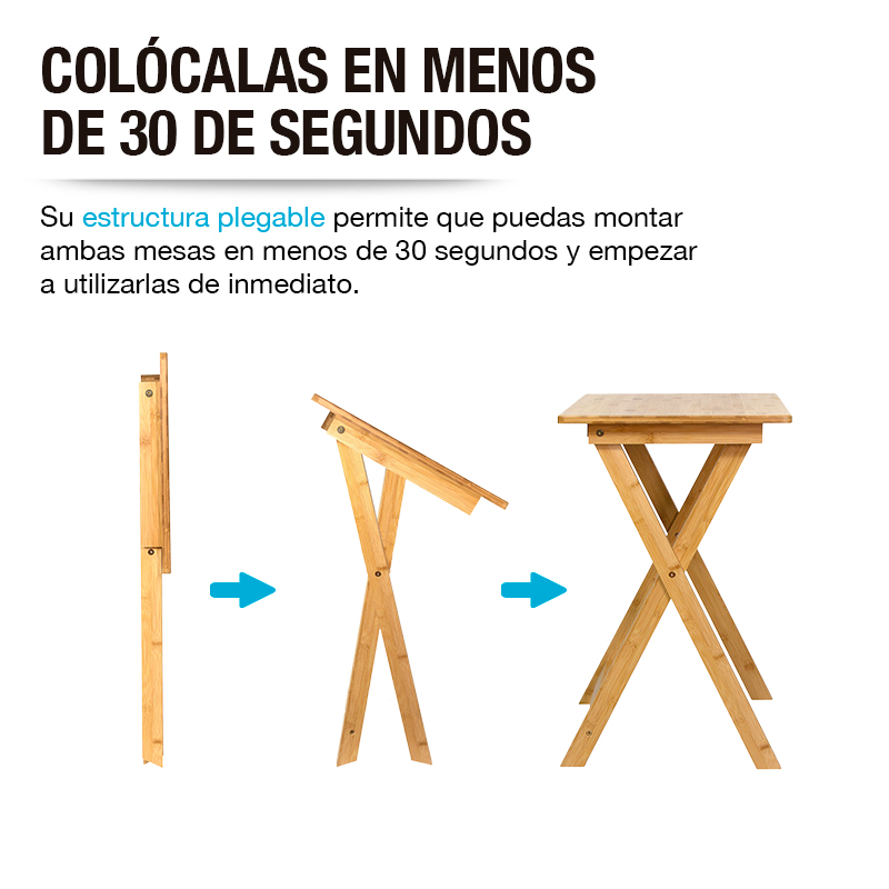 2 MESAS PLEGABLES DE SERVICIO CON BASE FABRICADAS EN BAMBÚ