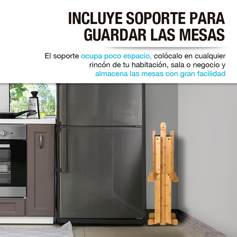 2 MESAS PLEGABLES DE SERVICIO CON BASE FABRICADAS EN BAMBÚ