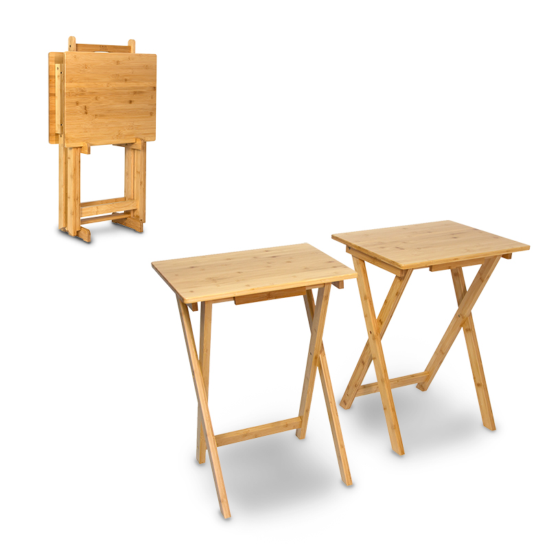 2 MESAS PLEGABLES DE SERVICIO CON BASE FABRICADAS EN BAMBÚ