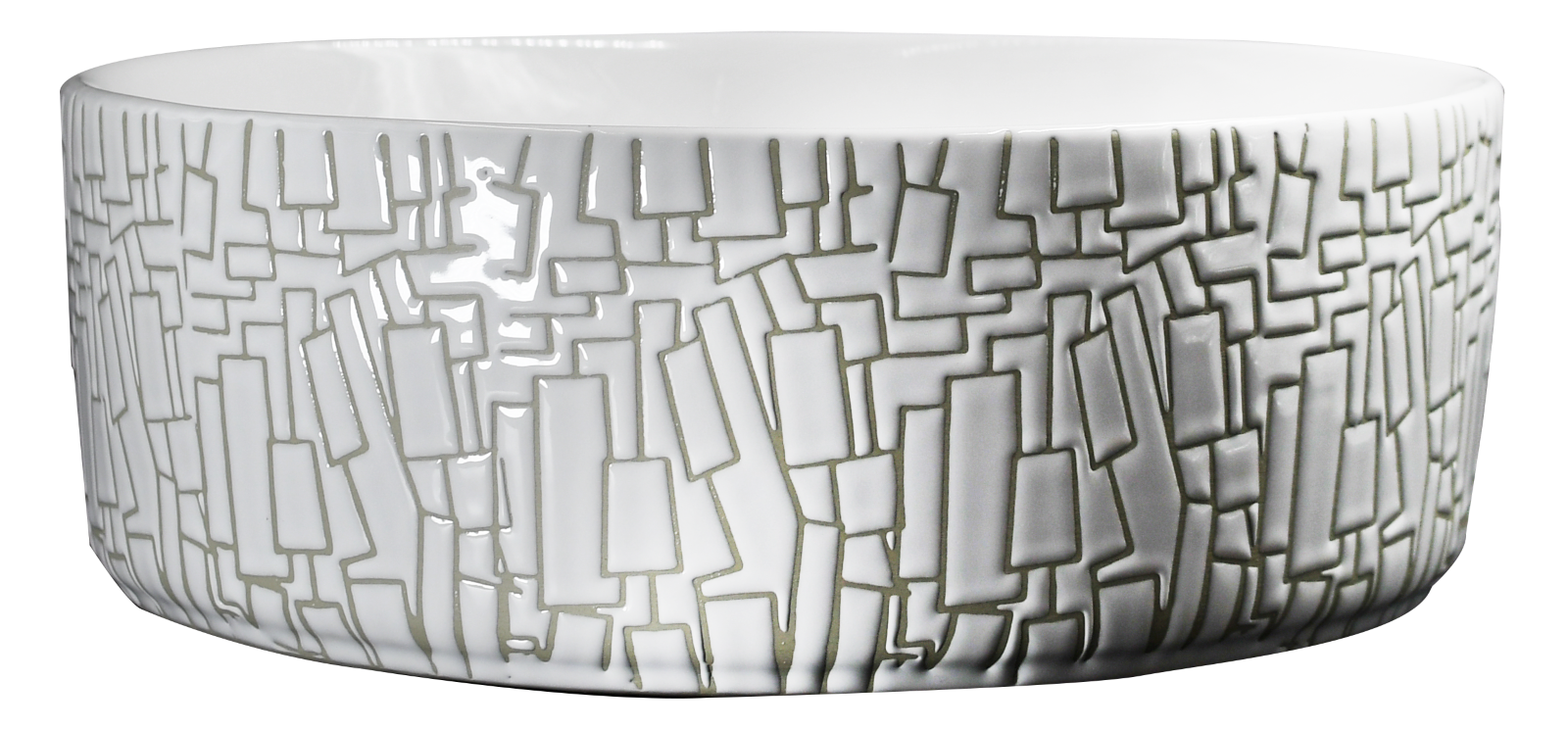 Lavabo Cerámico para Baño SUM, forma circular en color blanco con texturas en relieve color dorado. De sobreponer, con diseño europeo ideal para todo tipo de baños. Dimensiones 40.0 x 40.0 x 14.5 cms. (base x altura x profundidad)