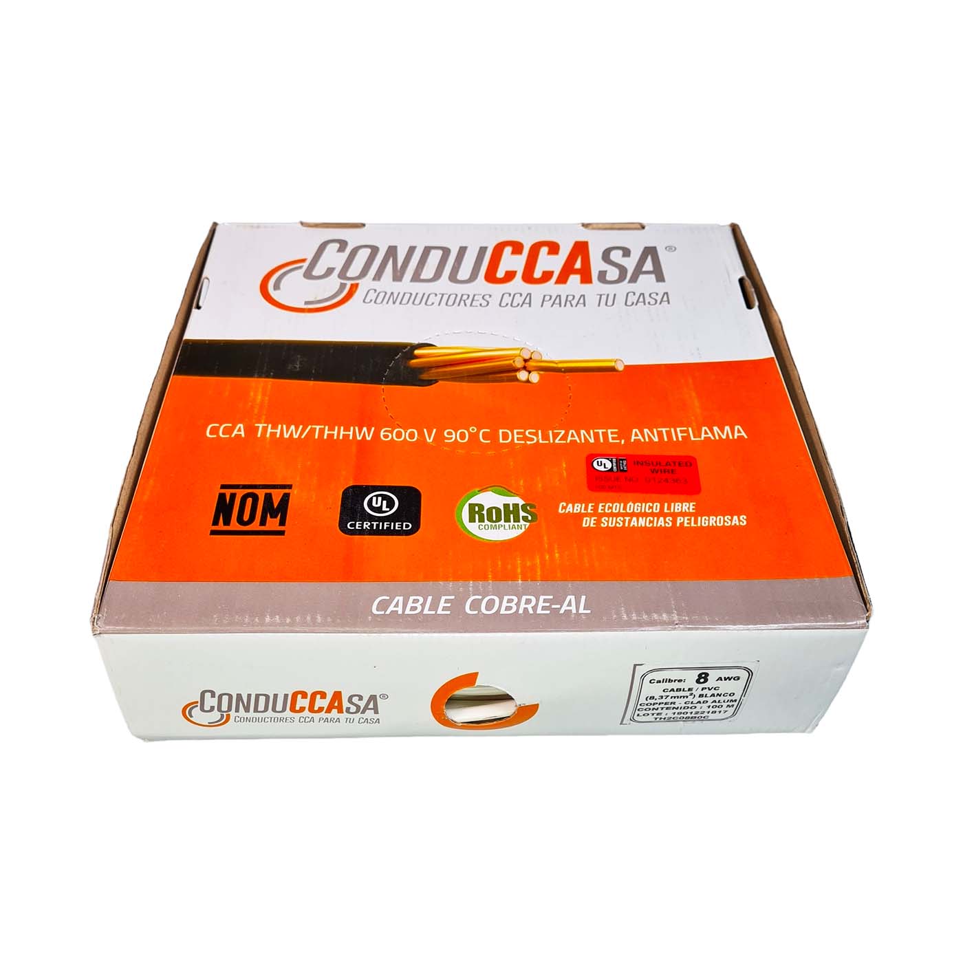 Rollo 100m Cable Eléctrico Calibre 8 Cobre-Al Antiflama Blanco THW / THHW