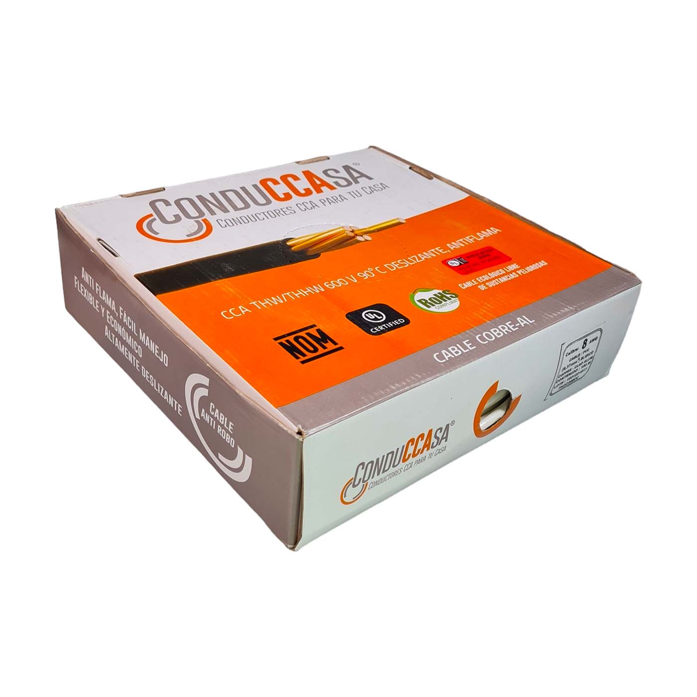 Rollo 100m Cable Eléctrico Calibre 8 Cobre-Al Antiflama Blanco THW / THHW