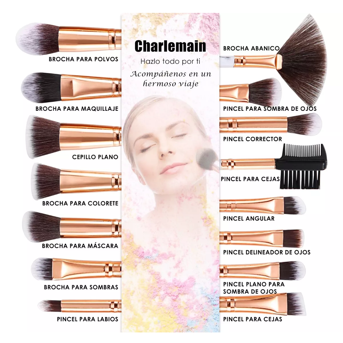 Brochas Para Maquillaje con Esponjas 15 Pz Blanco