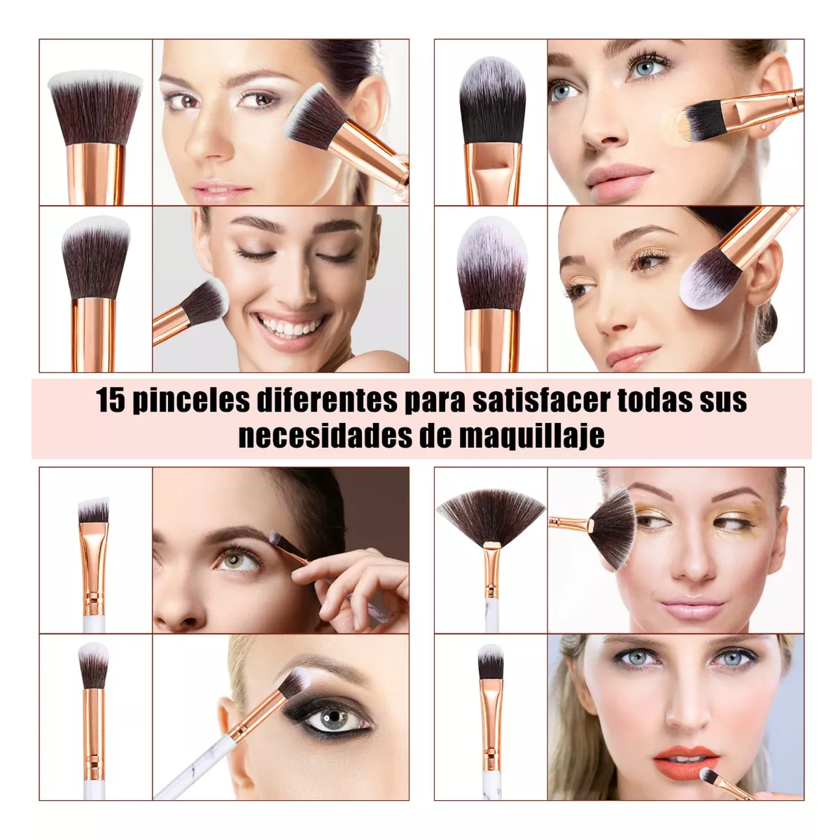 Brochas Para Maquillaje con Esponjas 15 Pz Blanco