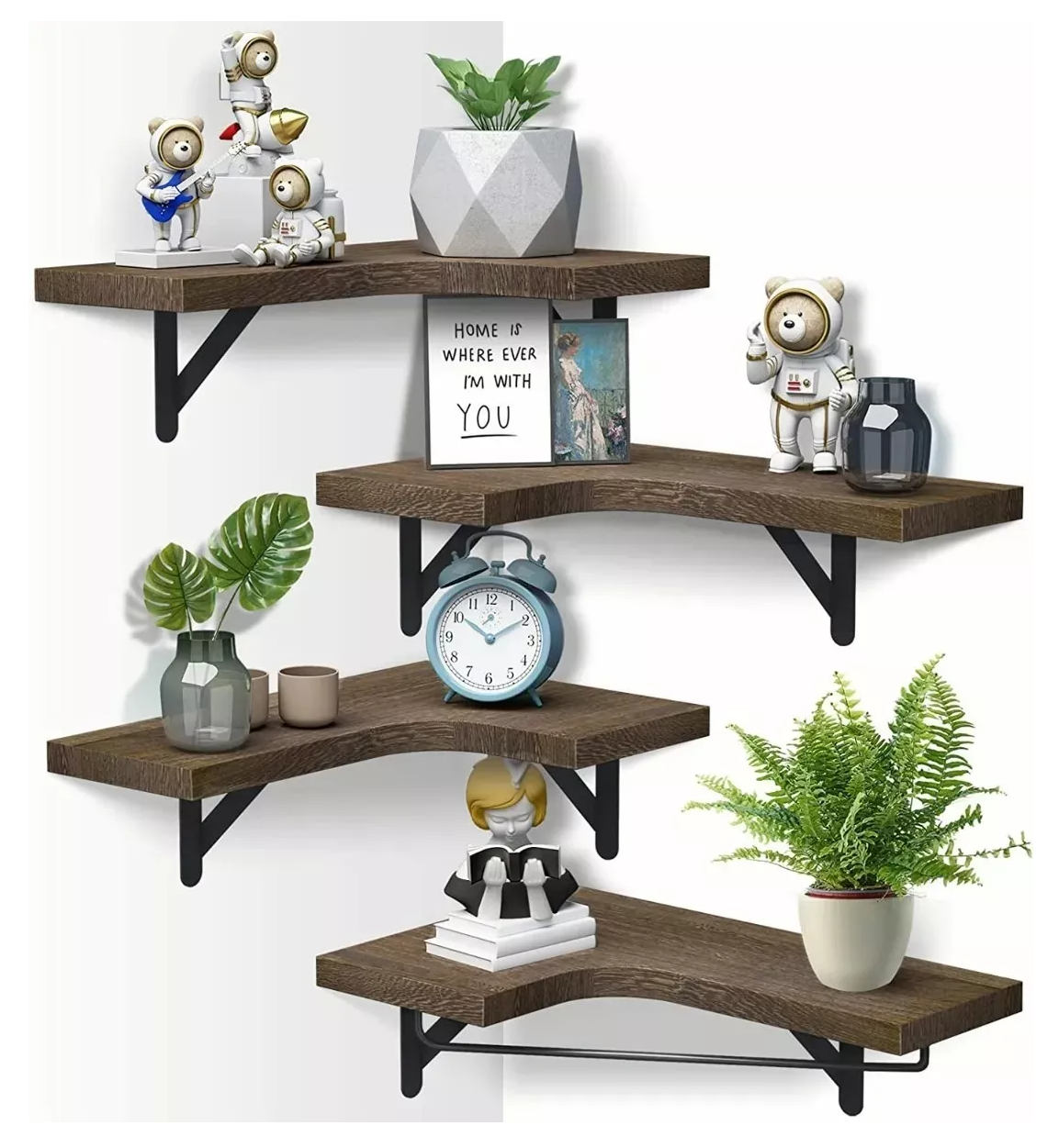 Estante Esquinero Flotante 3 Piezas Madera Oscura