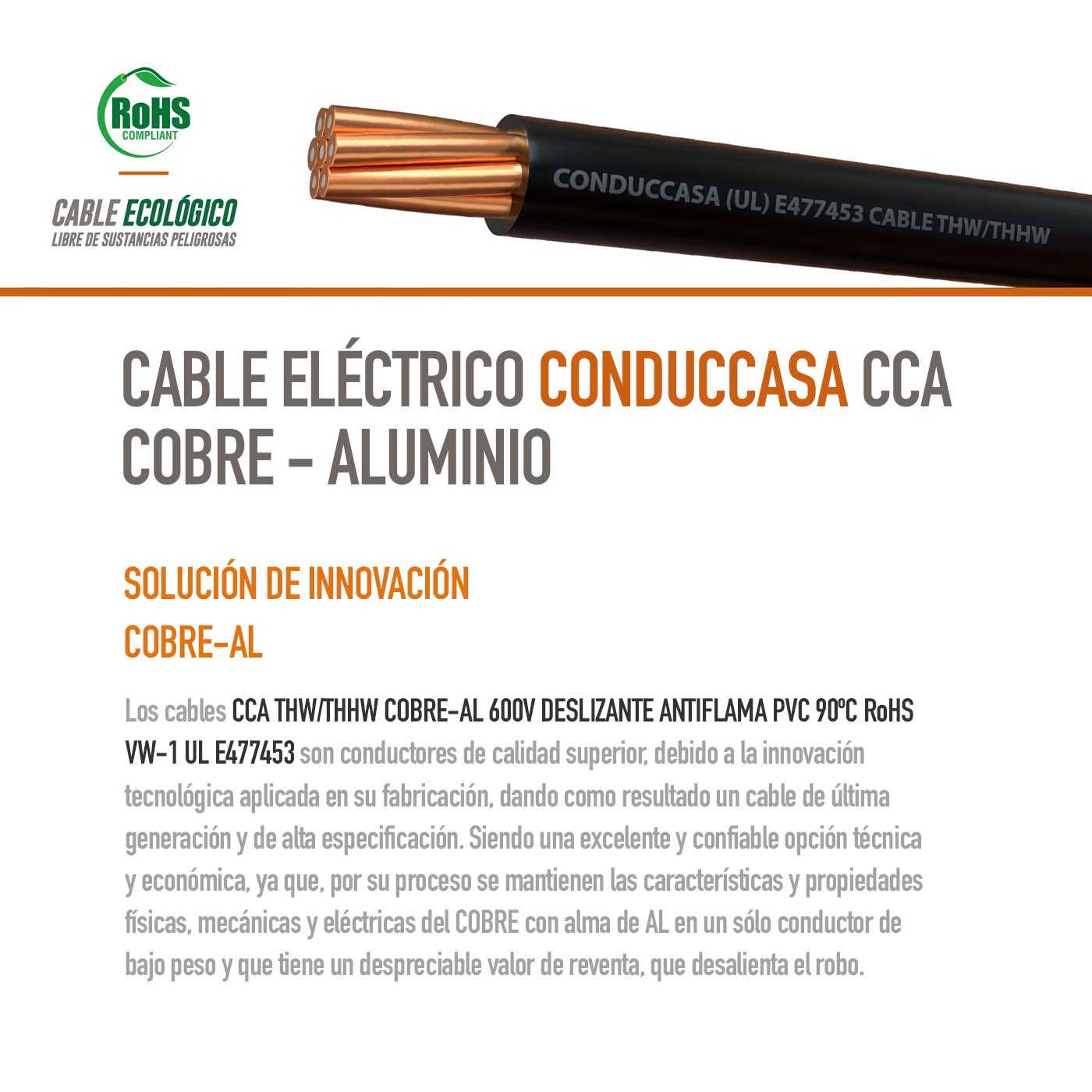 Rollo 100m Cable Eléctrico Calibre 8 Cobre-Al Antiflama Negro THW / THHW