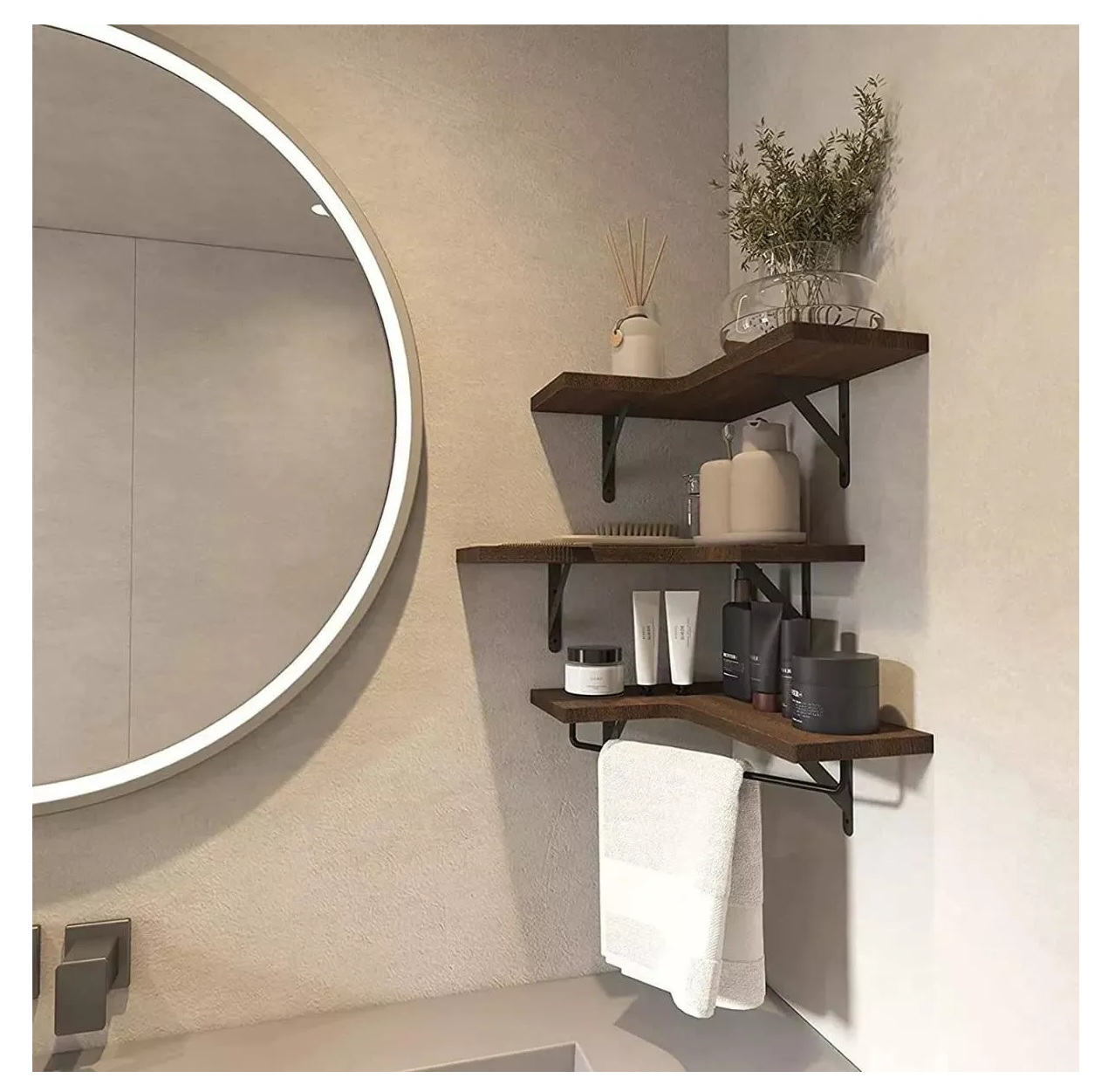 3 muebles esquineros de madera estantes repisas flotantes pared para baño  cocina