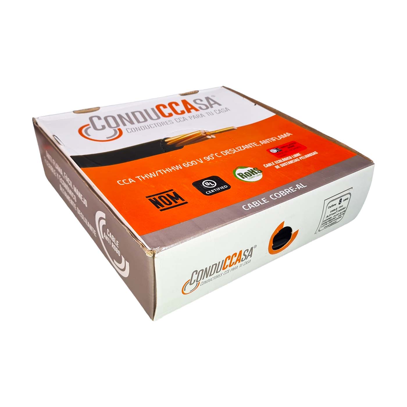 Rollo 100m Cable Eléctrico Calibre 8 Cobre-Al Antiflama Negro THW / THHW