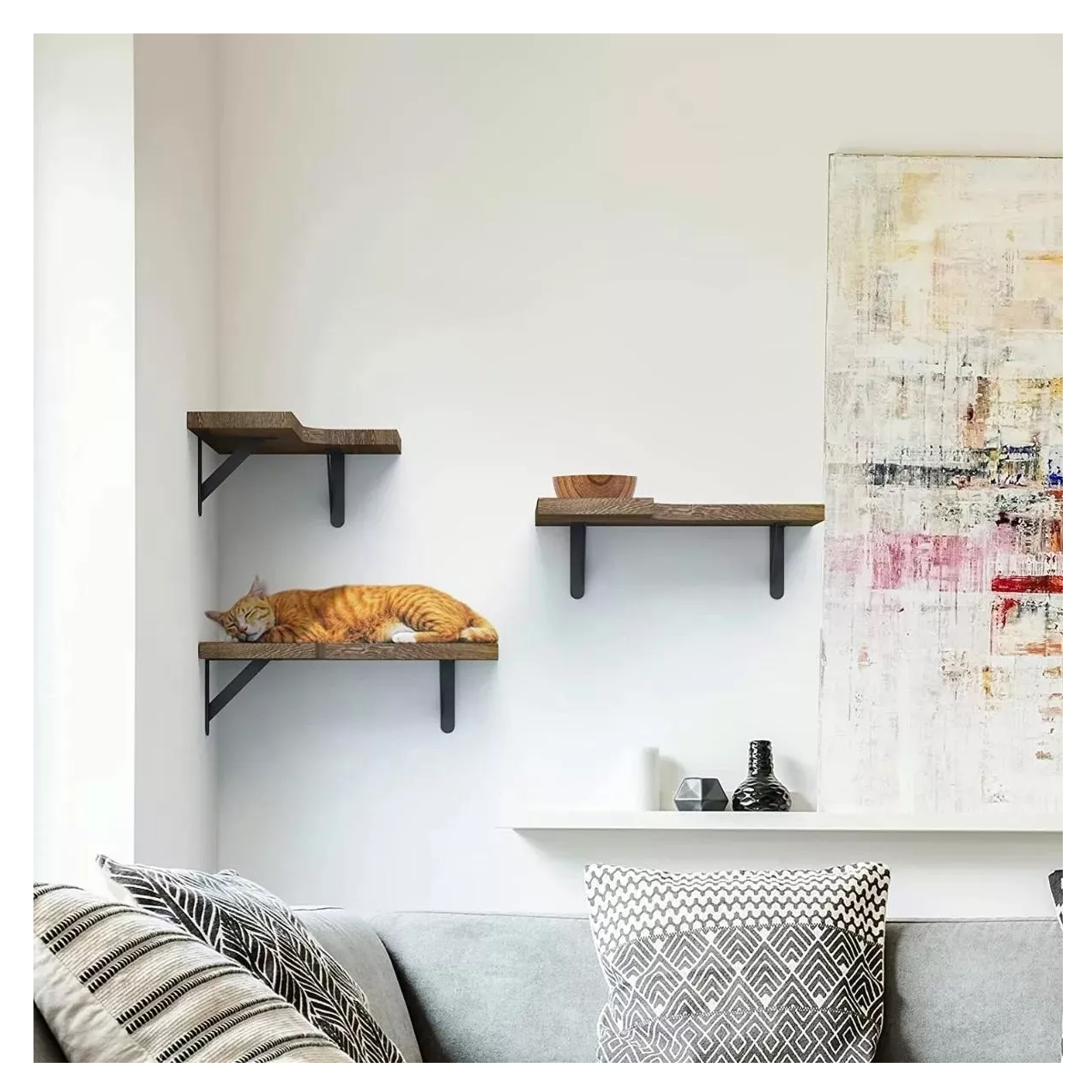 Estante Esquinero Flotante 3 Piezas Madera Oscura