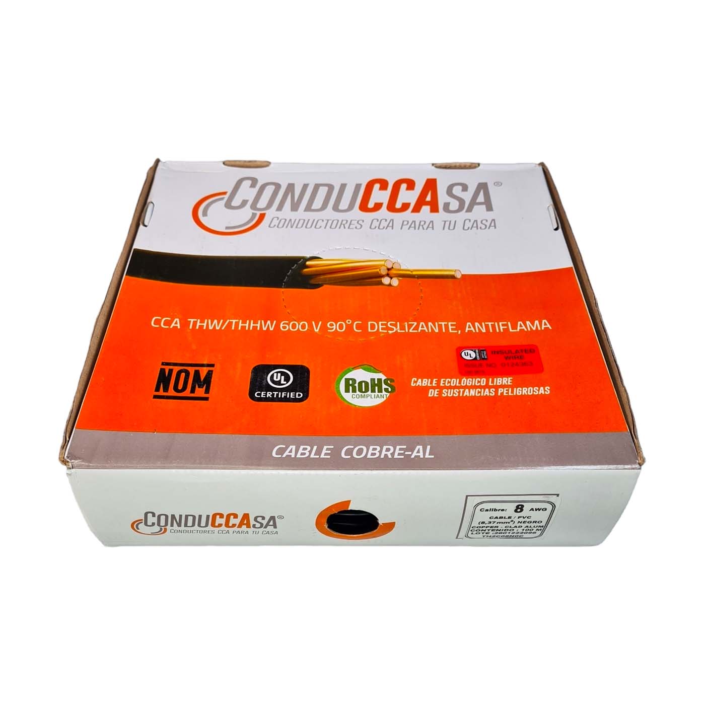 Rollo 100m Cable Eléctrico Calibre 8 Cobre-Al Antiflama Negro THW / THHW
