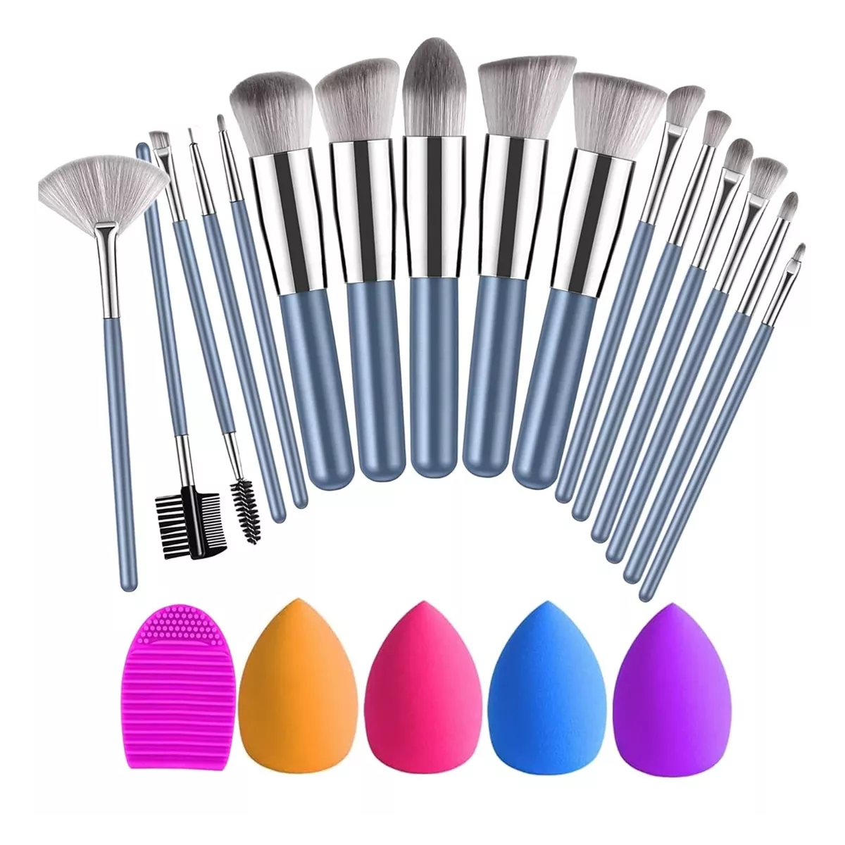 Kit de Brochas De Maquillaje Con Esponja 16 Piezas Azul 