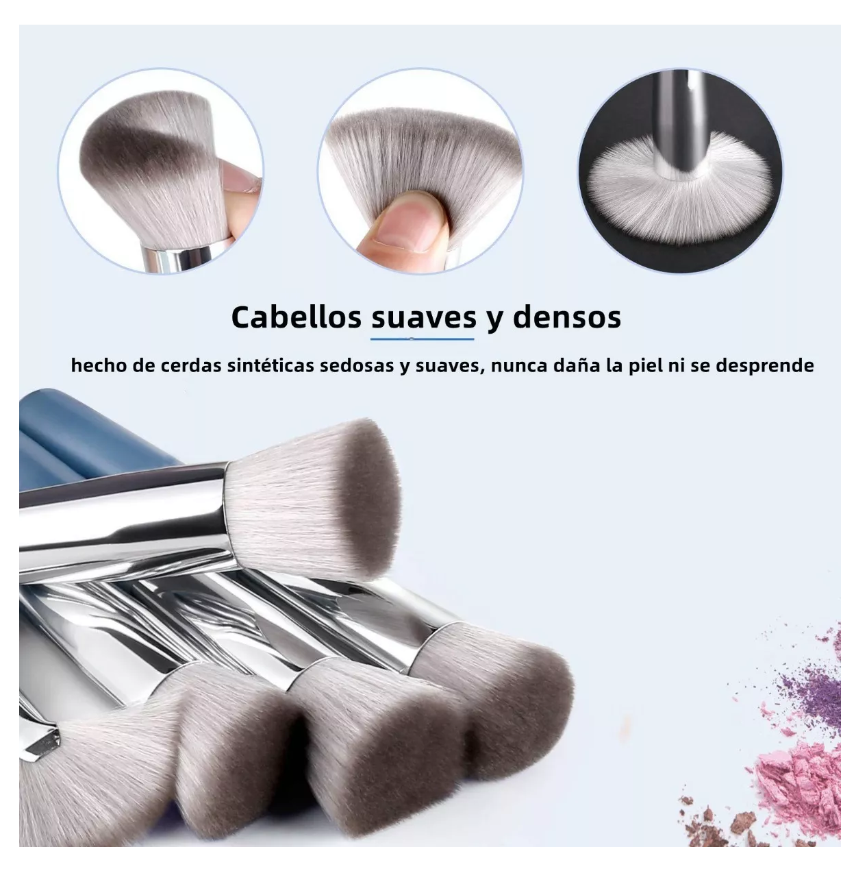 Kit de Brochas De Maquillaje Con Esponja 16 Piezas Azul 