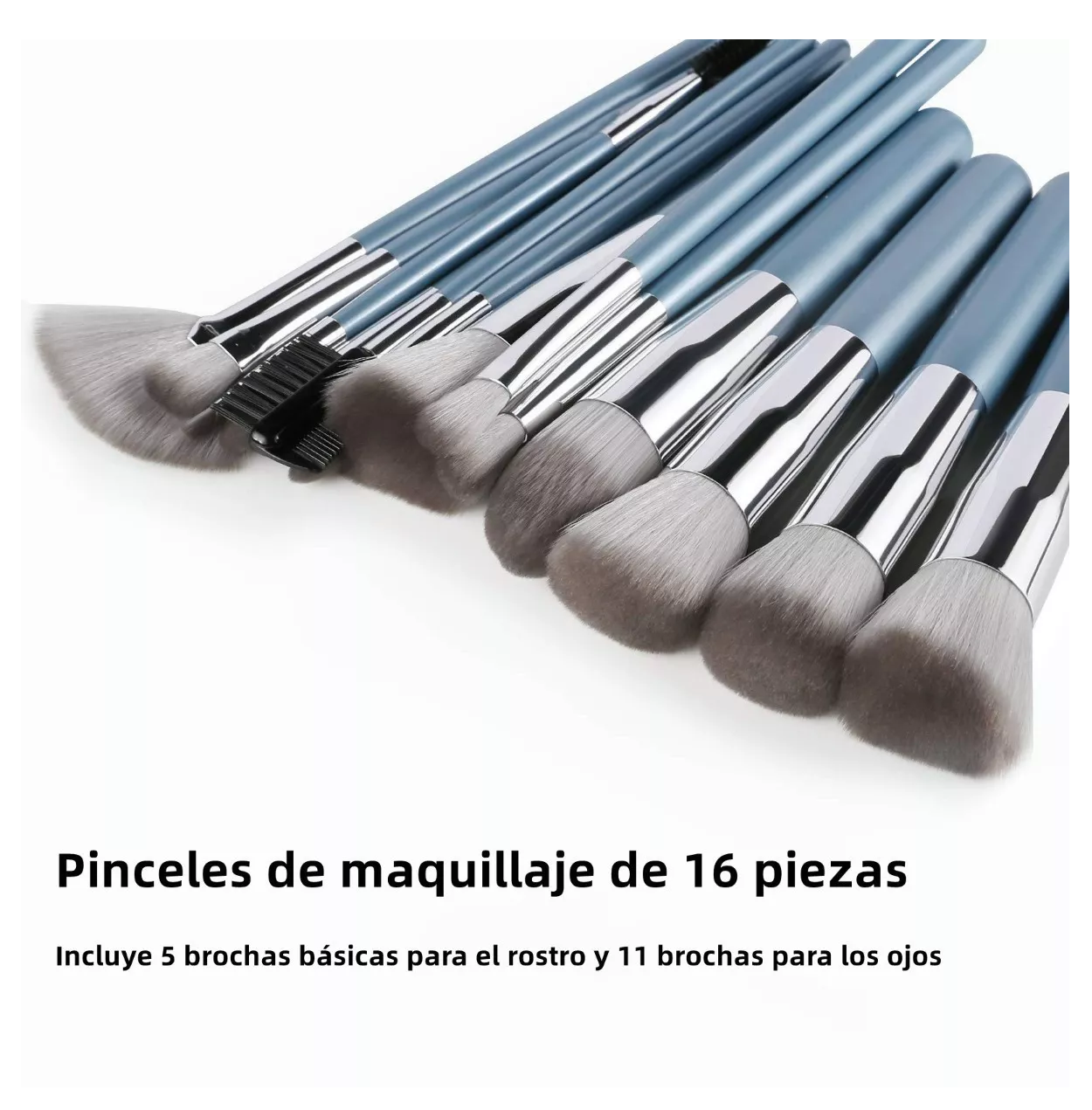 Kit de Brochas De Maquillaje Con Esponja 16 Piezas Azul 