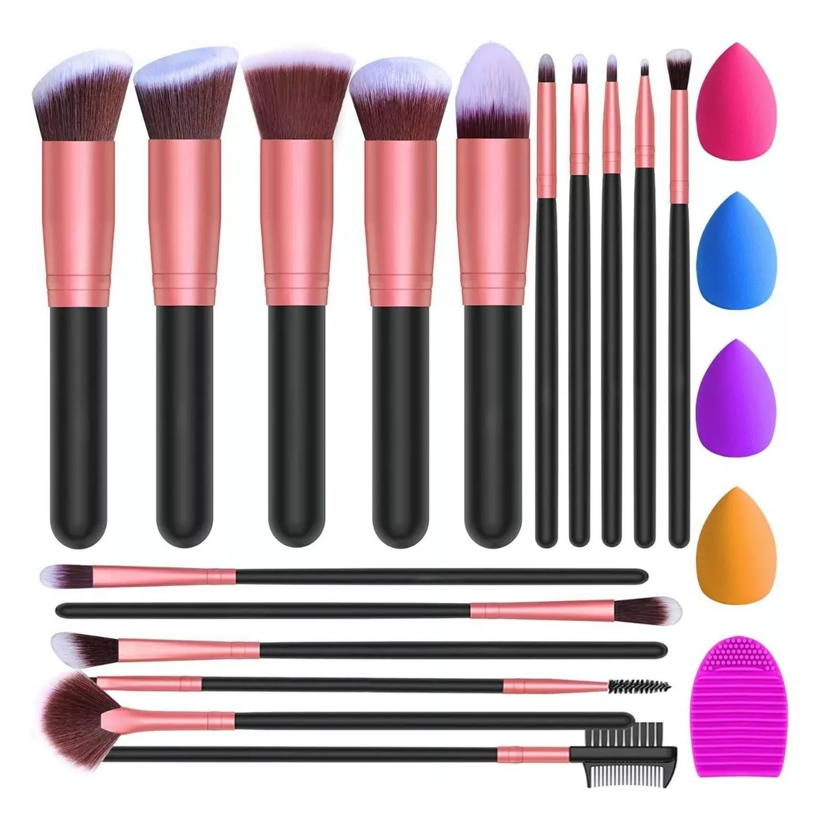 Brochas De Maquillaje Kit Con Esponja 16 Rosa Negro