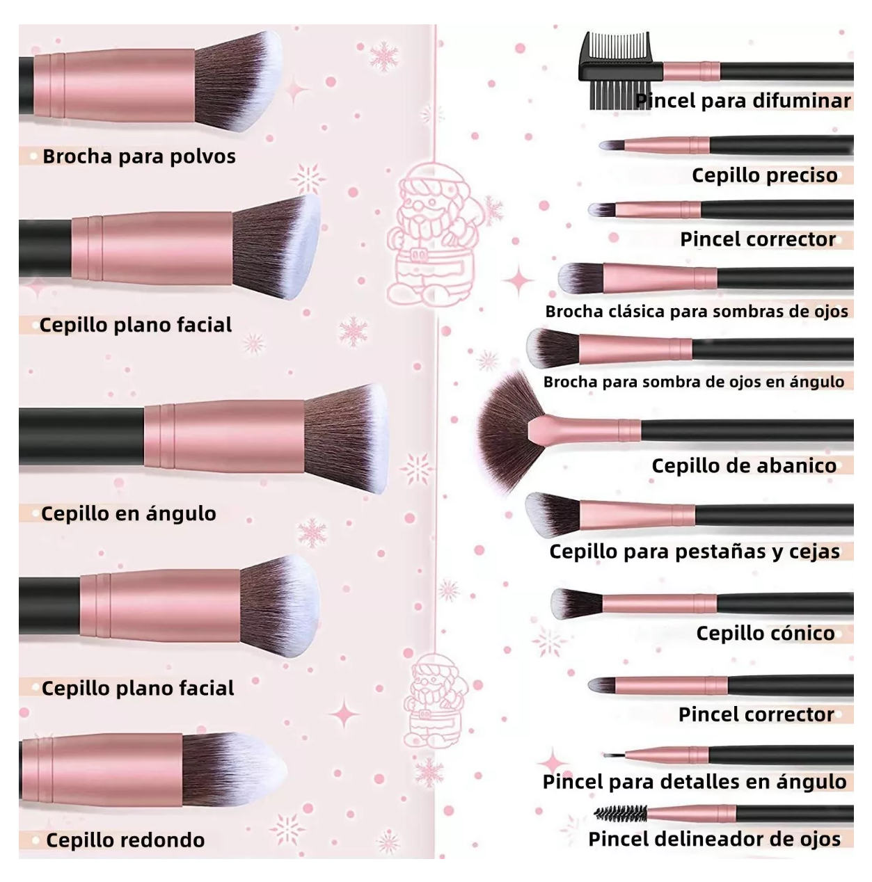 Brochas De Maquillaje Kit Con Esponja 16 Rosa Negro