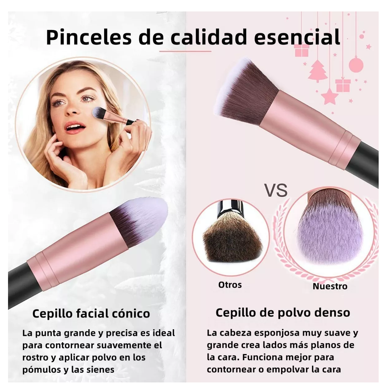 Brochas De Maquillaje Kit Con Esponja 16 Rosa Negro