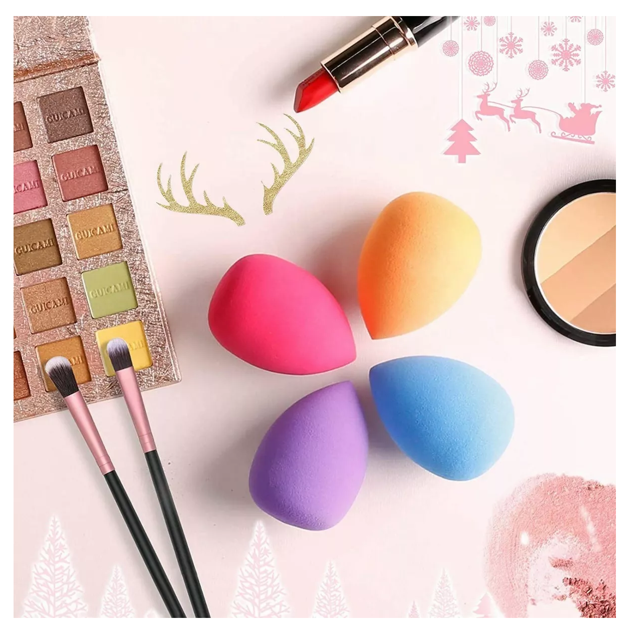 Brochas De Maquillaje Kit Con Esponja 16 Rosa Negro