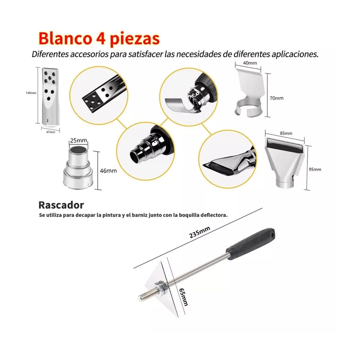 Pistola De Calor De 2000w Temperatura Regulable 4 Boquillas Negro 