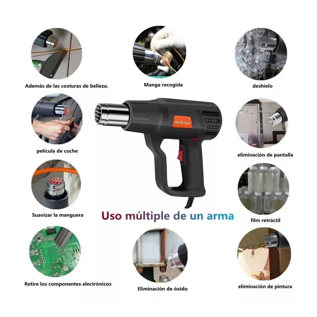 Pistola De Calor De 2000w Temperatura Regulable 4 Boquillas Negro 