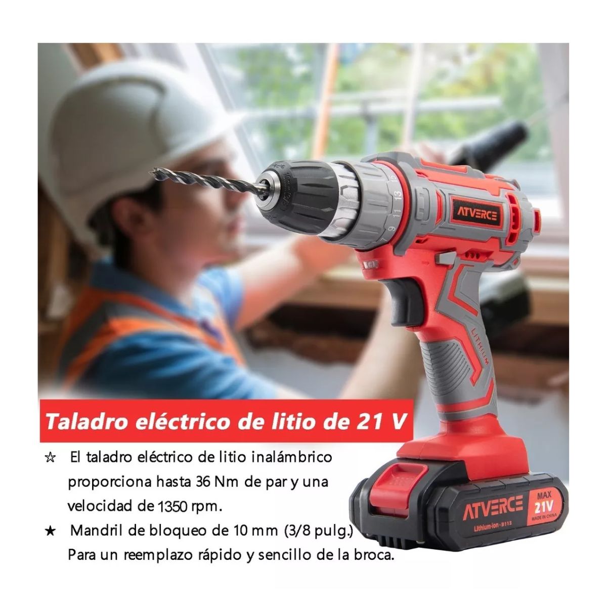 Kit Taladro Eléctrico Atornillador Inalambrico Rojo 21 V